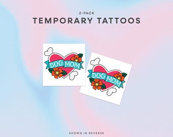Tatuaje temporal de mamá perruna: tatuaje estilo marinero para mamás peludas, paquete de 2 tatuajes para amantes de las mascotas, regalo adorable para mamá perruna, recuerdo de rescate de animales.