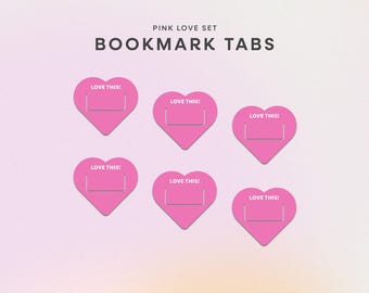 Marcapáginas con forma de corazón rosa: ¡Me encantan estas pestañas de planificador o libro! Marcapáginas con forma de corazón para amantes de la lectura y planificadores. Marcapáginas reutilizable.