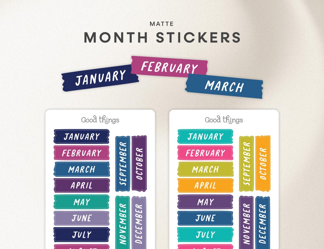 Mointhly Color Code Sticker Month Planner Stickers | Colorful Washi Tape Design | Large Month ...