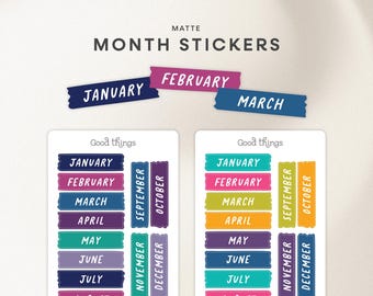 Month Planner Stickers | Colorful Washi Tape Design | Large Month Stickers for Planner, Journal, Scrapbook | Planner & Calendar Accessories