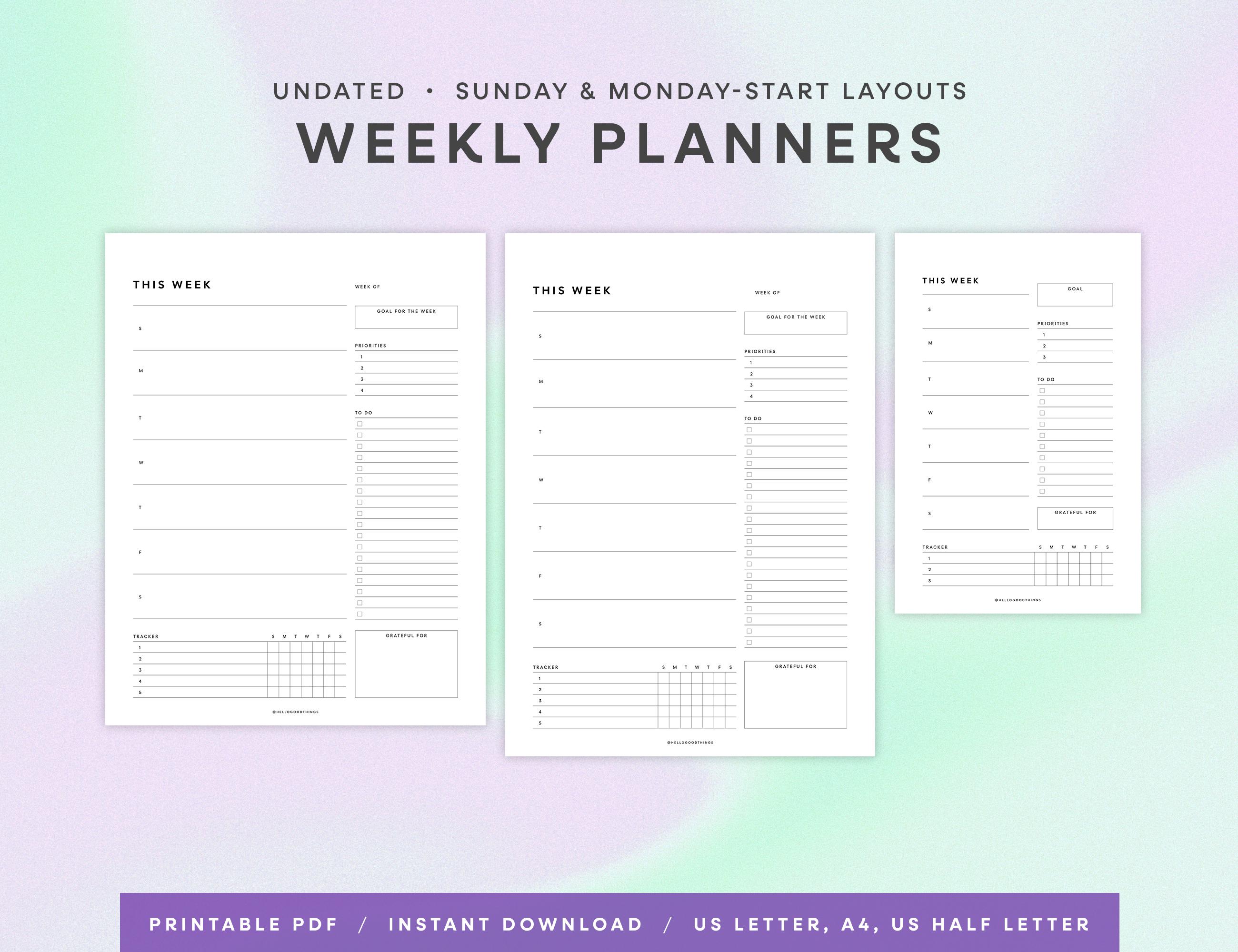 Undated Week Planner Printables | Simple & Minimalist Weekly Layout ...