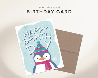 Tarjeta de cumpleaños / Tarjeta de cumpleaños con juego de palabras de pingüinos / Cumpleaños de invierno / Tarjeta de cumpleaños bonita con sobre