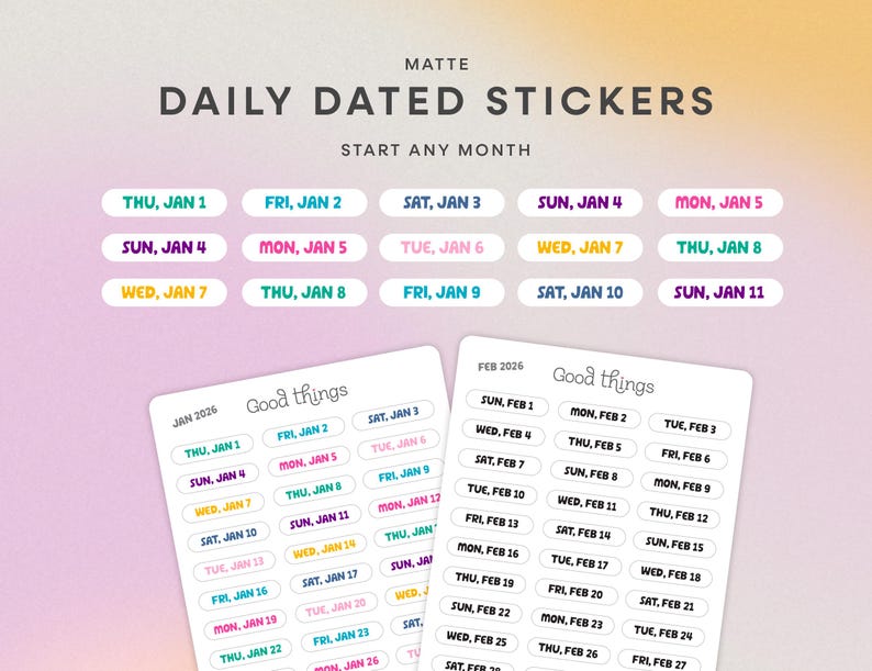 Daily Date Stickers | 2026 Calendar Date Stickers | Daily Dated ...