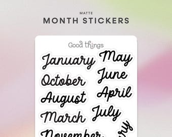 Pegatinas para planificador mensual / Pegatinas mensuales minimalistas con letra cursiva monolineal / Pegatinas grandes con el nombre del mes para agenda, diario y álbum de recortes