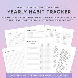 Year Habit Tracker Printable | Minimalist & Clean | US Letter, A4 | Month and Year Habit Tracking | 365 Day Challenge | Planner Insert