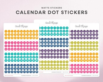 Pegatinas de puntos con fecha de calendario: 1 año de pegatinas pequeñas con fecha de calendario: pegatinas brillantes y coloridas para agendas, diarios y bullet journal.