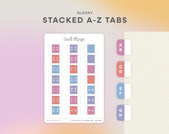Pestañas adhesivas de la A a la Z / Separadores de páginas alfabéticos de doble apilamiento para agendas y bullet journals / Pestañas adhesivas de la A a la Z / Pestañas de índice de la A a la Z / DSAZT-MD