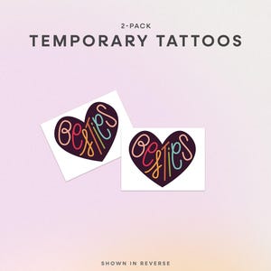 Besties Temporary Tattoo – Matching Heart Tattoos for BFFs, 2-Pack Friendship Tattoo, Cute Best Friend Gift, Sister from Another Mister