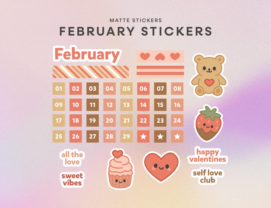 February Text Stickers February Calendar Kawaii Stickers, Month Planner Stickers | Journals ...