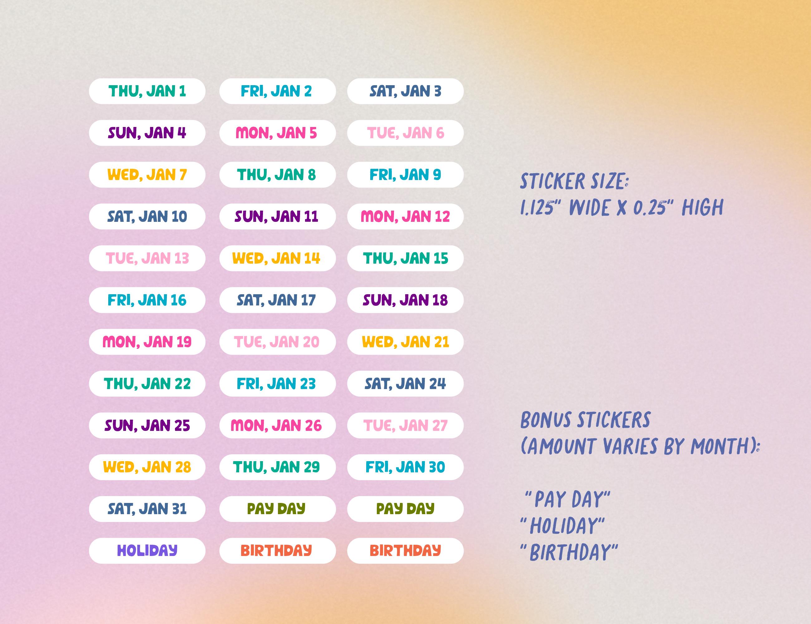 Issue Date Sticker Daily Date Stickers | 2026 Calendar Date Stickers | Daily Dated ...