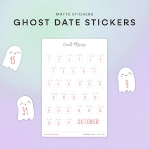 Ghost October Date Stickers for Planner | Cute Kawaii Halloween Stickers for Calendars, Journals, Scrapbooking & Bullet Journal Spreads