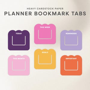 Planner Bookmark Tabs | Page Marker, Bright and Colorful, Today, This Week, This Month, Reminders, Important, Goals, Reusable Bookmark