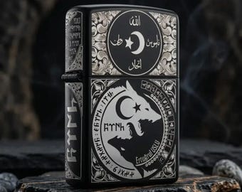 Accendino Bozkurt Göktürk personalizzato, regalo da uomo con aquila selgiuchide del lupo turco