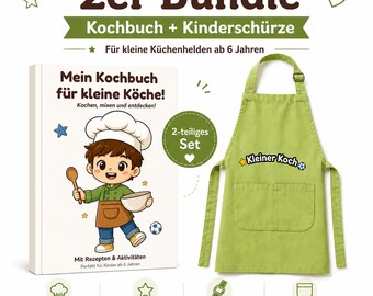Kinderkochbuch + Kinderschürze für Jungen | Geschenkset ab 6 Jahren | Kochen mit Kindern | 11 Rezepte + 11 Aktivitäten