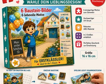 Einschulung 6 Baustein-Bilder – 6 spannende Motive, Spielerisch bauen, entdecken & staunen! 16cm x 16cm