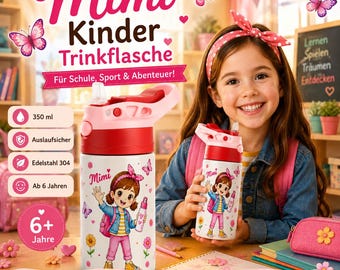 Kinder Trinkflasche | Edelstahl 350 ml | BPA Frei | Auslaufsicher | Geschenk für Mädchen | Schule Kindergarten