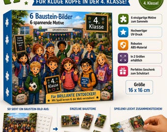 4. Klasse Baustein-Bilder | 6 Motive zur Auswahl | Erinnerung an das letzte Grundschuljahr | Geschenk für Junge | 16x16 cm