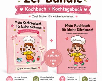 Geschenkset für Mädchen - Kinderkochbuch + personalisiertes Kochtagebuch I 2 Bücher I Geschenk für Kinder ab 6 Jahren