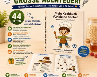 Kinderkochbuch für Jungen als PDF | 11 Rezepte & 11 Aktivitäten | Gesund kochen | Activity Book | Sofort-Download | Geschenk