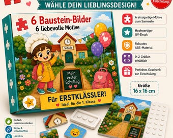 1. Klasse Baustein-Bilder für Mädchen | 6 liebevolle Motive | Kreatives Legespiel | Geschenk zum Schulstart | 16 x 16 cm
