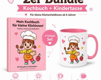 Kinder Kochbuch mit Tasse für Mädchen | Geschenk für kleine Küchenheldinnen | Kochbuch & Tasse Set | Geschenk für Kinder ab 6 Jahren