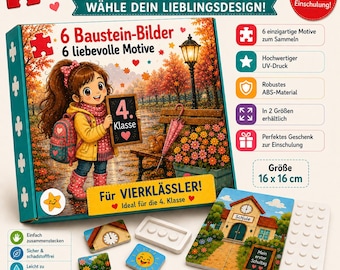 4. Klasse Mädchen Geschenk | Baustein-Bilder | Kreatives Legespiel | 7 Motive | Schulstart | Grundschule | Klemmbausteine
