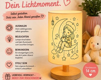 DIY Bemalbare Kinderlampe – Nachtlicht zum Ausmalen für Mädchen – Kreatives Bastelset – Geschenk ab 8 Jahren – Kinderzimmer Deko