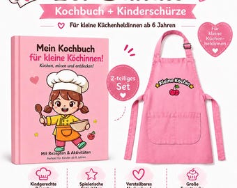 Kinderkochbuch + Kinderschürze für Mädchen I Geschenkset ab 6 Jahren I Kochen mit Kindern I 11 Rezepte + 11 Aktivitäten