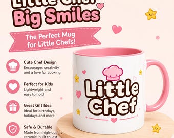 Little Chef Mug for Girls | Cute Kids Coffee Cup | Cooking Gift for Daughter | Birthday Gift for Girl | Pink Children's Mug