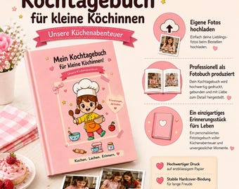Personalisiertes Kochtagebuch für kleine Köchinnen | Erinnerungsbuch mit eigenen Fotos | Hardcover | Geschenk für Mädchen
