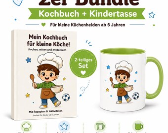 Kinder Kochbuch mit Tasse für Jungen | Geschenk für kleine Küchenhelden | Kochbuch & Tasse Set | Geschenk für Kinder ab 6 Jahren