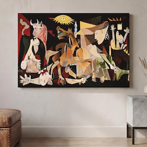 Kubistisk väggkonst, abstrakt krigscanvastryck, modern expressionismdekor, konstverk i Picasso-stil, stor svartvit grafisk heminredning