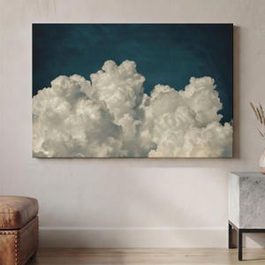 Cloud Canvas Print, Dark Moody Wall Art, Navy Blue Sky Decor, Large Cumulus Cloud Print, Atmospheric Sky Poster, Celestial Wall Decor
