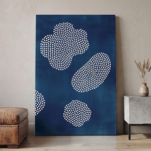 Abstract Navy Blue Wall Art, Dotted Pattern Canvas Print, Minimalist Modern Decor, Geometric Dot Artwork, Navy And White Home Decor