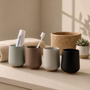 ABS Toothbrush Tumbler Soft Touch Bamboo Base Bathroom Accessory