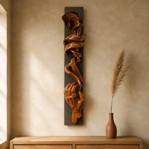 Escultura mural de cerámica, arte mural figurativo en gres — Decoración para el hogar hecha a mano de gran tamaño, pieza de galería artesanal