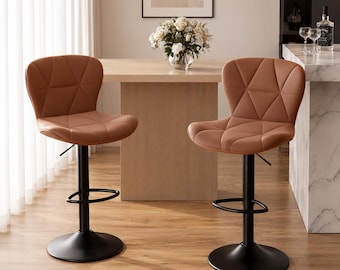 Swivel Bar Stools Set of 2 Adjustable Faux Leather Counter Height Kitchen Island Chairs Rust