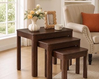 Farmhouse Tables Set of 3 Walnut Coffee Tables Living Room End Side Table