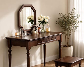 Solid Wood Writing Desk with Drawers French Country Home Office Workspace Table