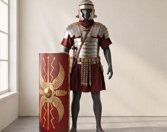 Vollständige römische Legionärsrüstung mit Scutum-Schild | Tragbare Nachbildung der Centurio Lorica Segmentata | Historisches LARP- und Cosplay-Kostüm