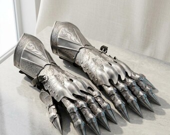 Mittelalterliche Fantasy-Klauenhandschuhe, bewegliche Stahlritter-Rüstungshandschuhe | Ringgeist-Cosplay-Requisiten, bewegliche Drachenklauen-Rüstungshandschuhe