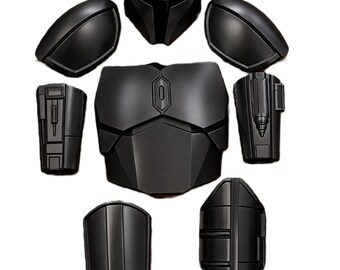 Schwarzes Mandalorianisches Rüstungsset, handgefertigt aus Stahl: Helm, Brustpanzer, Schulterpanzer, mittelalterliches Sci-Fi-Krieger-Cosplay-LARP-Kostüm-Requisit