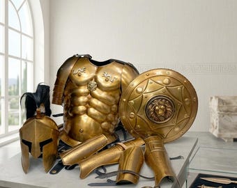 Mittelalterliche Armschienen und Armschützer aus Messing, antike griechische spartanische Handgelenkschützer, römische Muskelpanzer-Armschienen für Cosplay, LARP und Rollenspiele