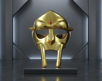 Goldene MF DOOM Maske, handgefertigt aus Messing, Gladiatorenmaske, Doctor Doom Rüstung, Cosplay-Maske, Hip-Hop-Rap-Maske, Halloween-Kostüm, Geschenk für ihn, Lederriemen