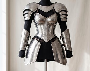 Weibliche Fantasy-Rüstung | Stahlbrustpanzer & Schulterstücke für LARP | Walküre Mittelalter Cosplay Kostüm Renaissance Markt Fantasy Outfit