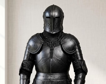 Mittelalterliche Ritterrüstung in Mattschwarz | Tragbare, düstere Gothic-Ganzkörperrüstung für LARP, Cosplay und Renaissance-Feste