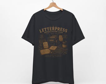 Vintage Letterpress Club T-Shirt, Retro-Typografie-Grafik-T-Shirt, Geschenk für Druckgrafiker