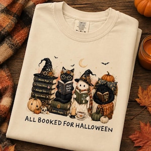 Ghost Black Cat Reading Shirt, Book Lover Tee, Cozy Reader Gift, Cat Mom Tee, Librarian Teacher Bookish Gift, Halloween Reading