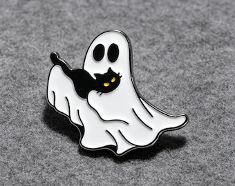 Halloween Enamel Pin Ghost Cat Enamel Pin Kawaii Spooky Cute Hard Enamel Lapel Pin Brooch Trick or Treat Accessory Gift Women Kids Collector