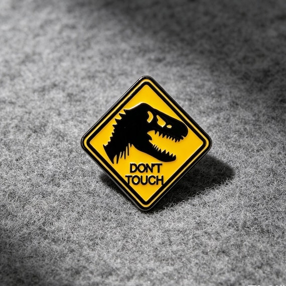 Dinosaur Lover Gift T Rex Enamel Pin Funny Dont Touch Warning Sign Brooch Yellow Metal Lapel Badge for Jurassic Fans Collectors